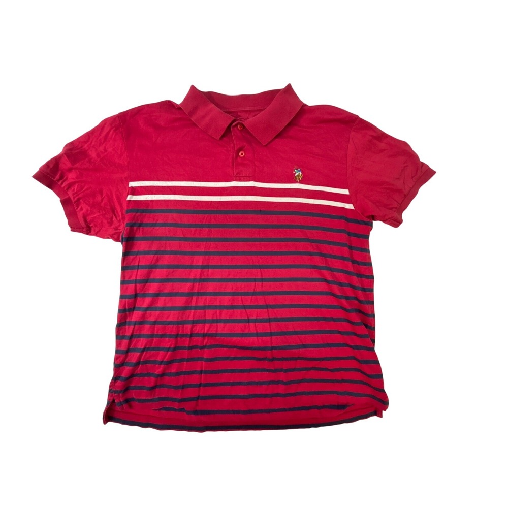 US Polo Assn Mens XL Red Striped Mercerized Cotton Short Sleeve‎ Polo Shirt